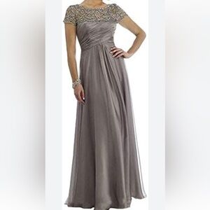 Elegant Gray Beaded Evening Gown